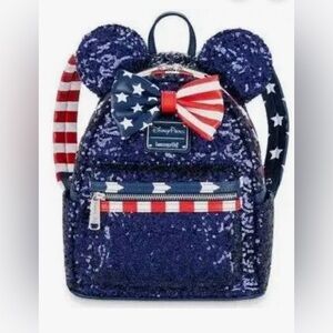 BNWT Loungefly Disney Parks Star Stripes American Sequin Red White Blue BP